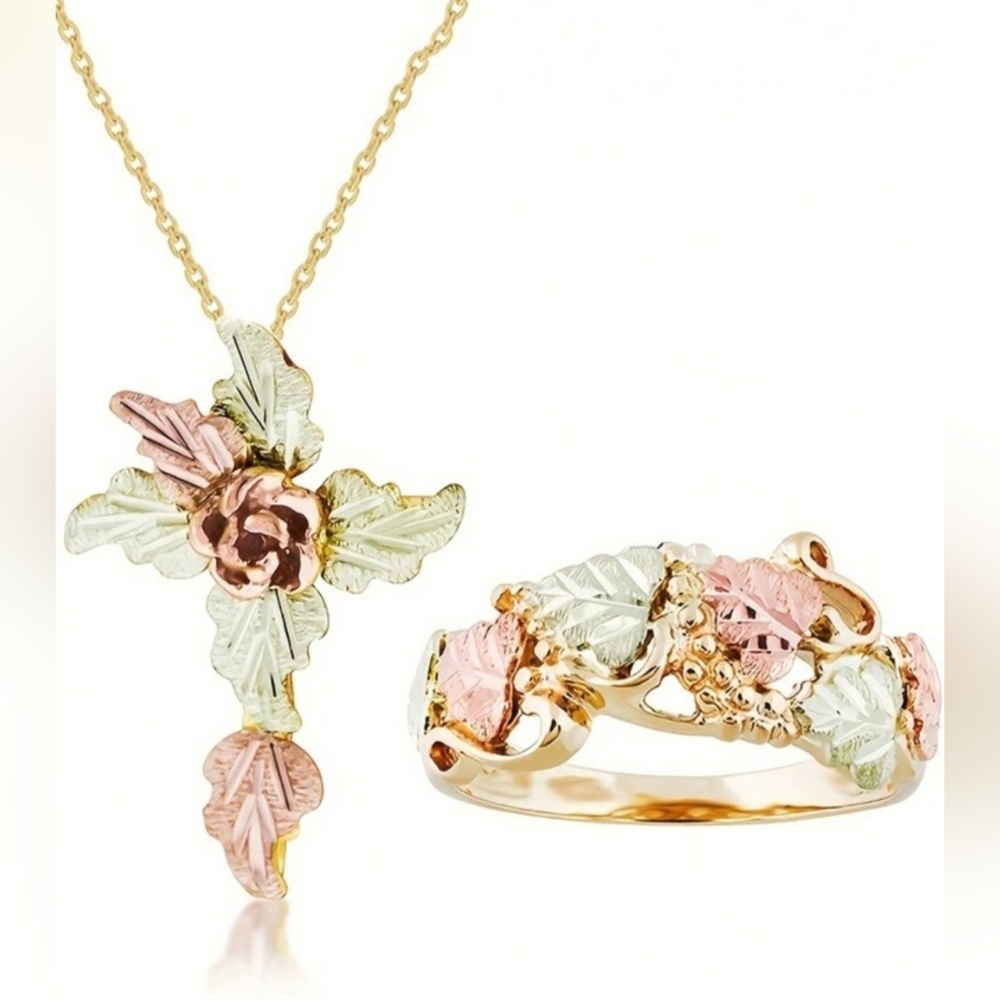 Cross Leaf Necklace/Ring Set